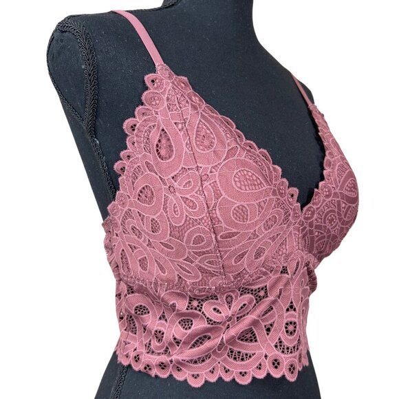 Gilly Hicks NWT Plum Lace Padded Adjustable Straps Long Line Bralette Bra Size L - Picture 3 of 13